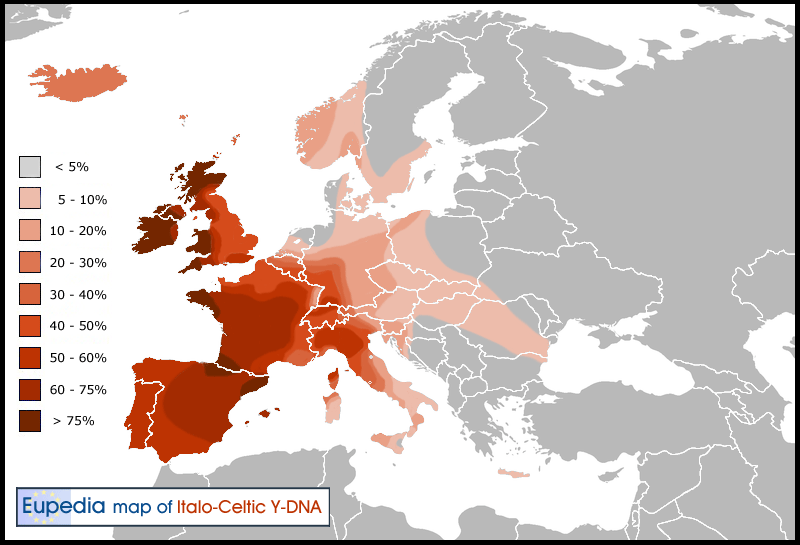 Distribucin de linajes paternos celtas in Europe