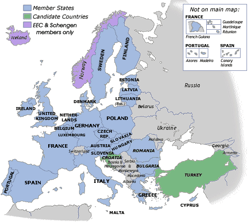 The European Union : full members, partial members and candidate states