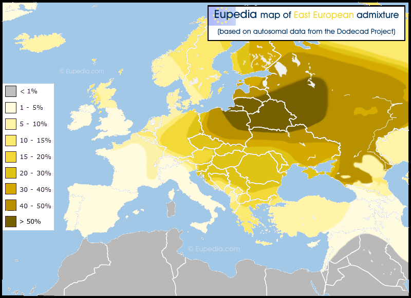 Distribution of the East European admixture in and around Europe