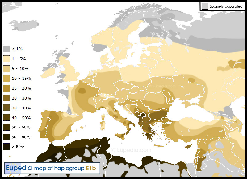 Distribution map of haplogroup E1b1b