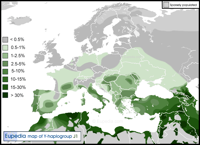 Distribution map of haplogroup J1