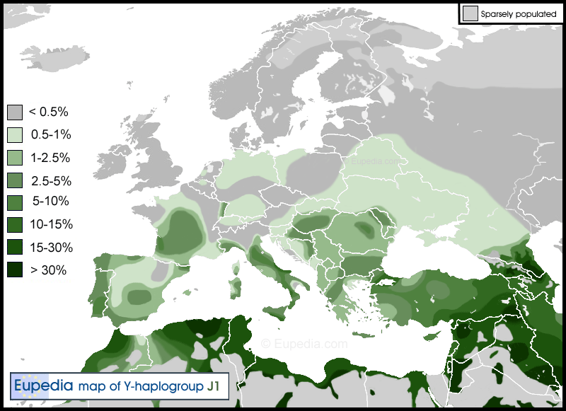 Carte de rpartition de l'haplogroupe J1