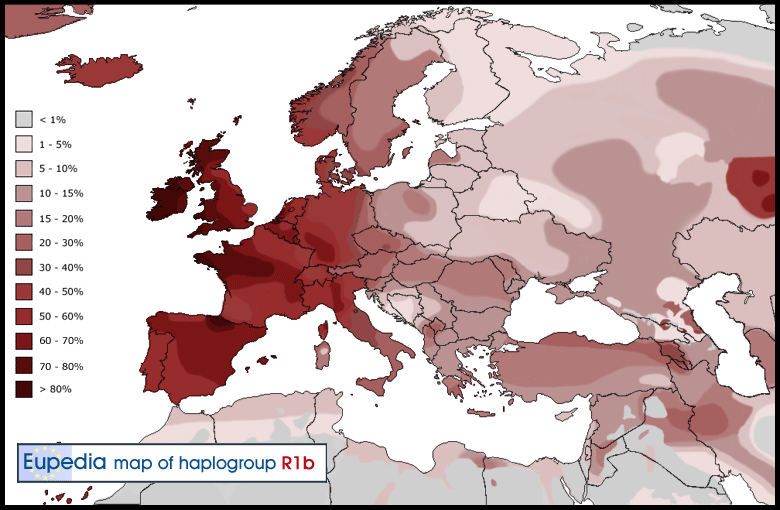 Distribution of haplogroup R1b in Europe