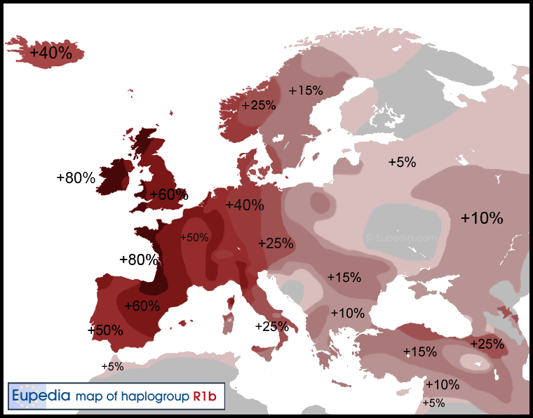 Distribution of haplogroup R1b in Europe