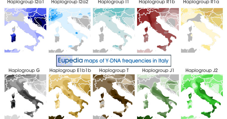 Les cartes de répartition des haplogroupes Y-ADN en Italie