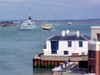 Warship leaving Portsmouth harbour