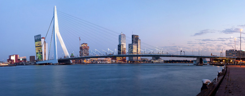 Erasmus Bridge and the River Meuse, Rotterdam (photo by Massimo Catarinella - Creative Commons Licence)