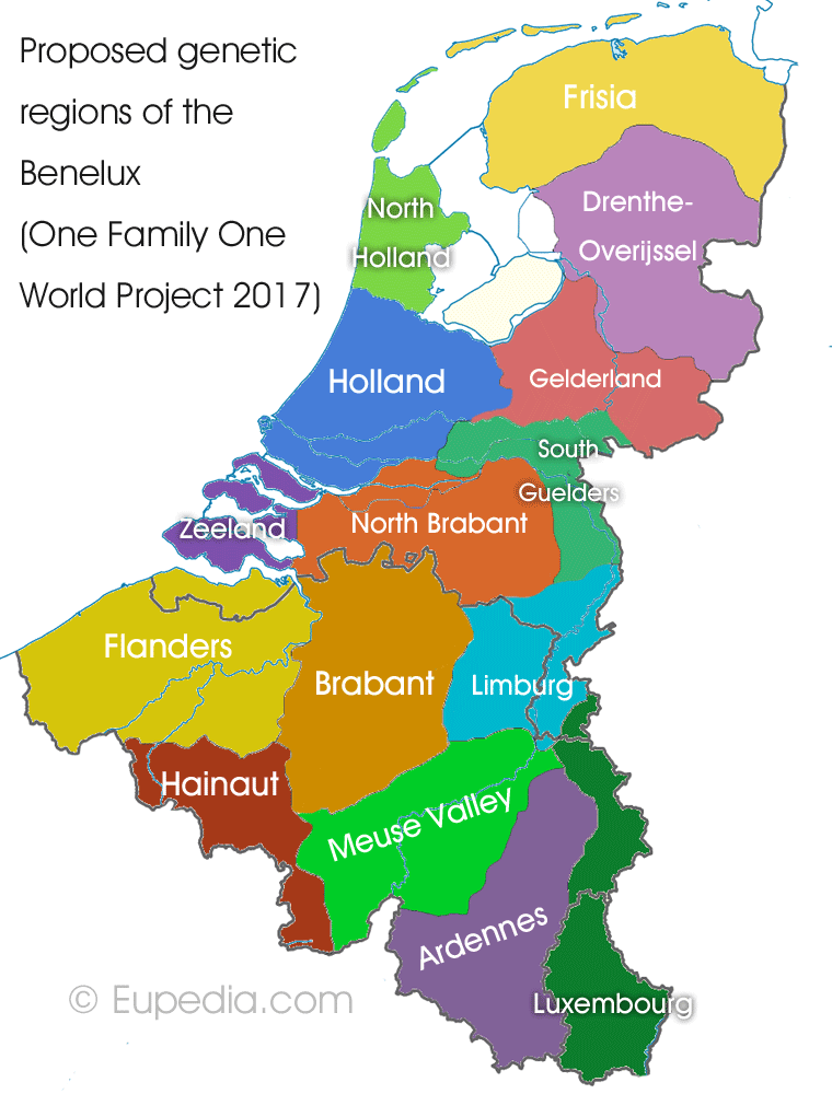 Proposed genetic divisions of the Netherlands, Belgium and Luxembourg - One Family One World DNA Project