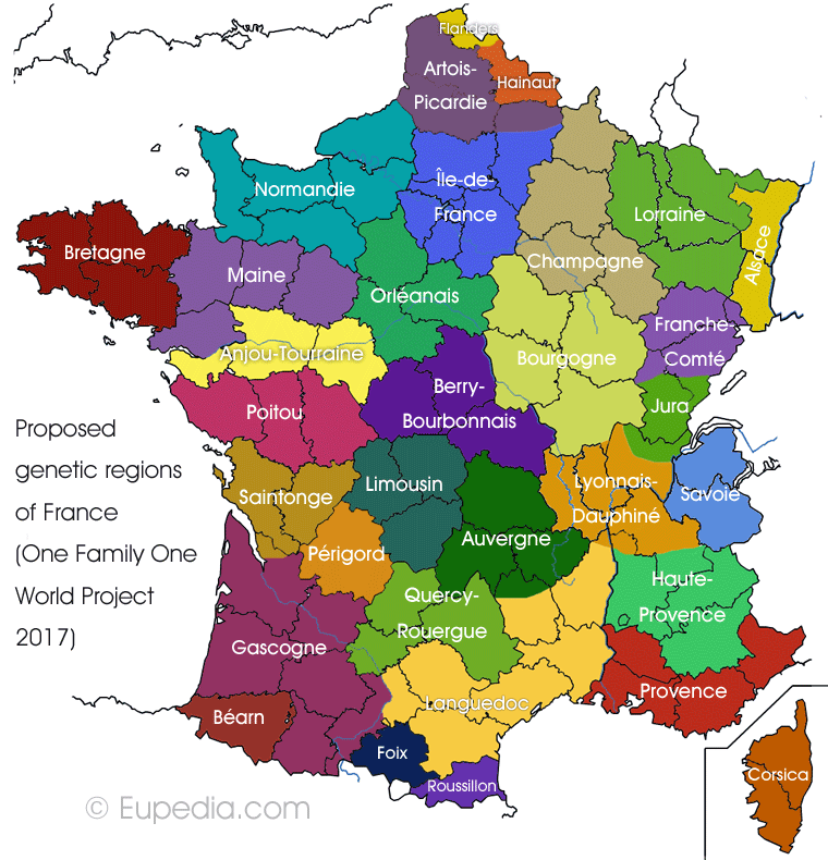Proposed genetic divisions of France - One Family One World DNA Project