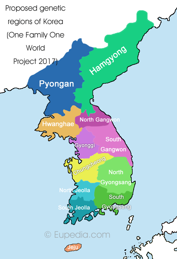Proposed genetic divisions of Korea - One Family One World DNA Project