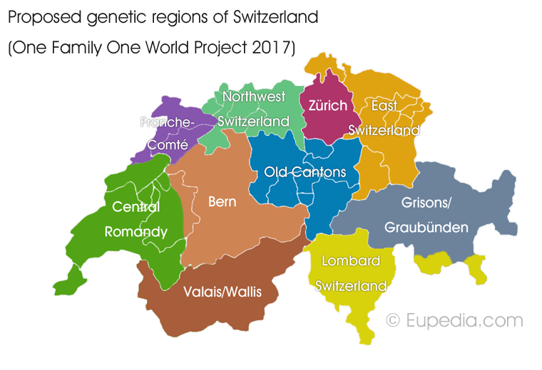 Proposed genetic divisions of Switzerland - One Family One World DNA Project