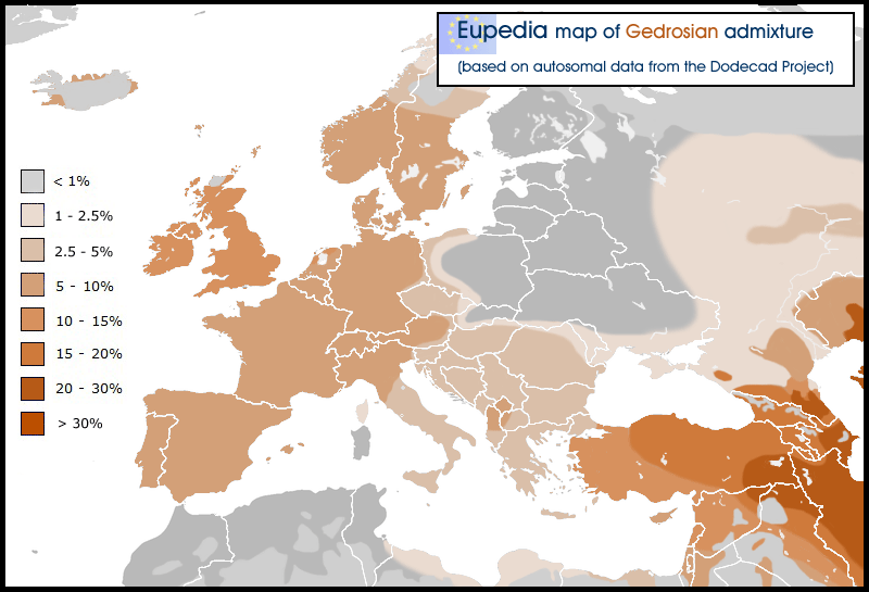 Distribution of the Gedrosian admixture in and around Europe