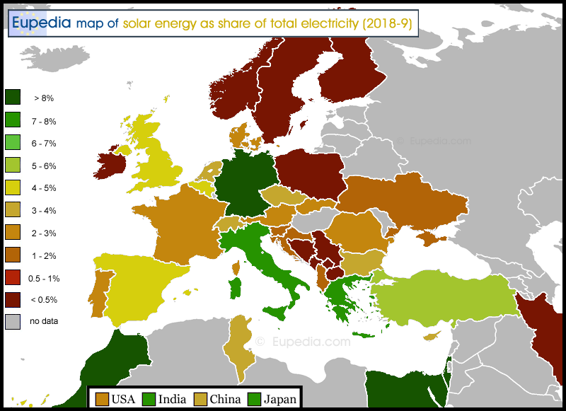 Carte de la part de l'nergie solaire en Europe