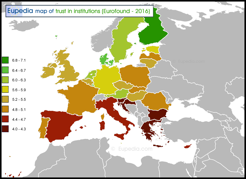 Map of trust in institutions in the European Union
