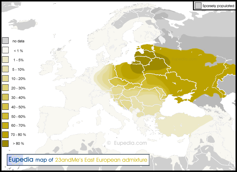 Distribution of the East European admixture in and around Europe