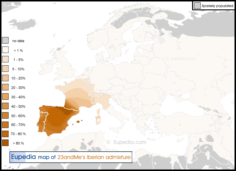 Distribution of the Iberian admixture in and around Europe