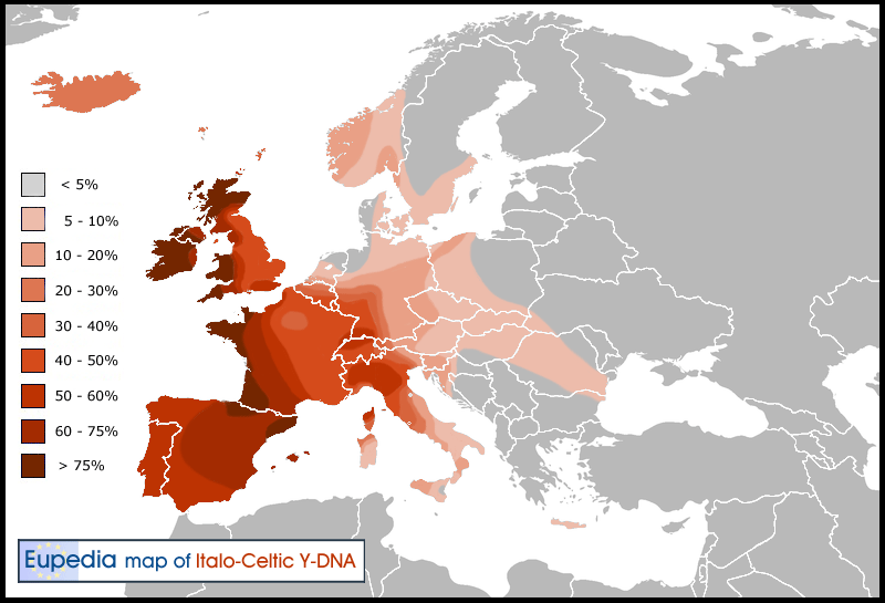 Distribucin de linajes paternos celtas en Europa