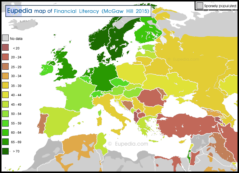 Map of financial literacy in and around Europe