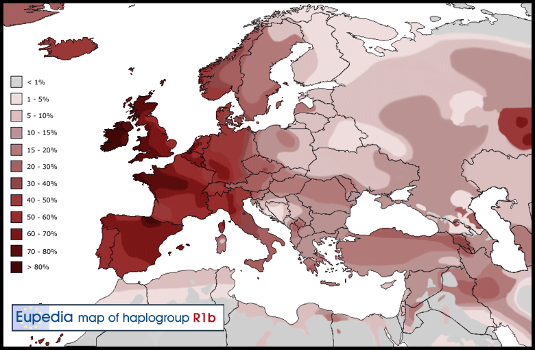 Distribution map of haplogroup R1b in Europe, the Middle East & North Africa