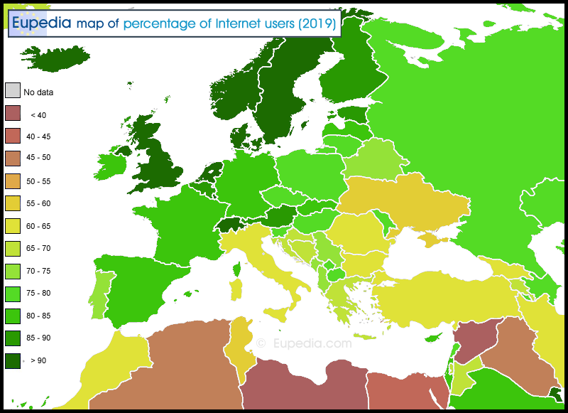Map of Internet Penetration by country in Europe