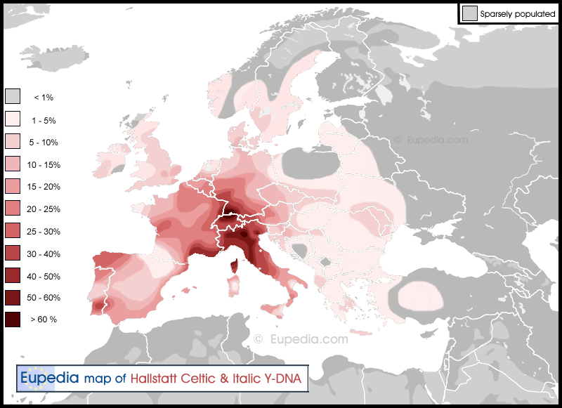 Distribution of Hallstatt/La Tène Celtic & Italic paternal lineages in Europe