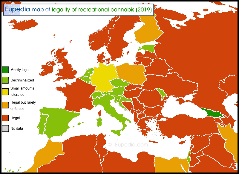 Map of cannabis laws by country in Europe