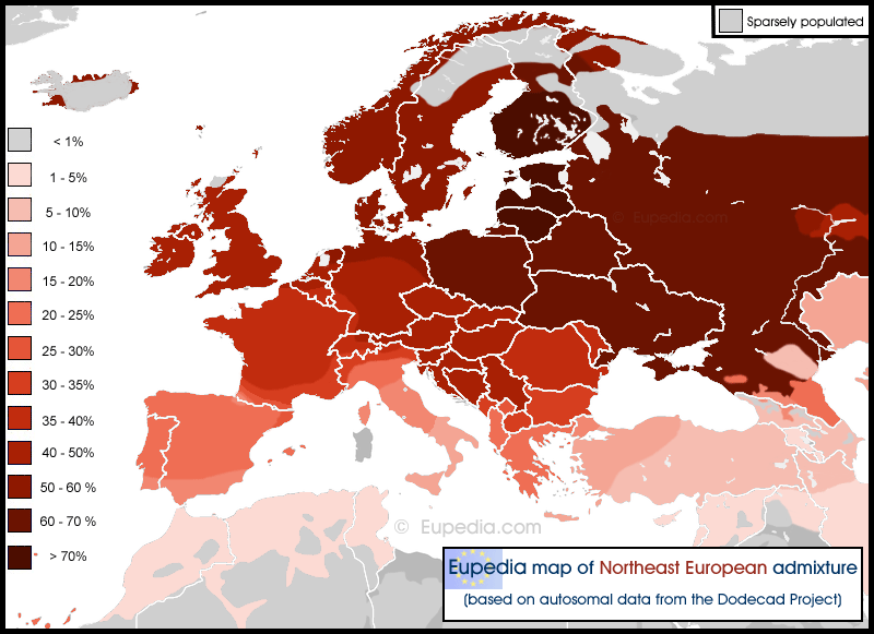 Distribution of the North_European admixture in and around Europe