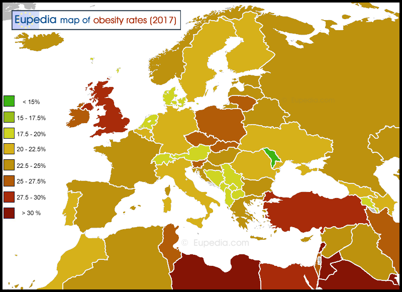 Map of obesity rates in and around Europe