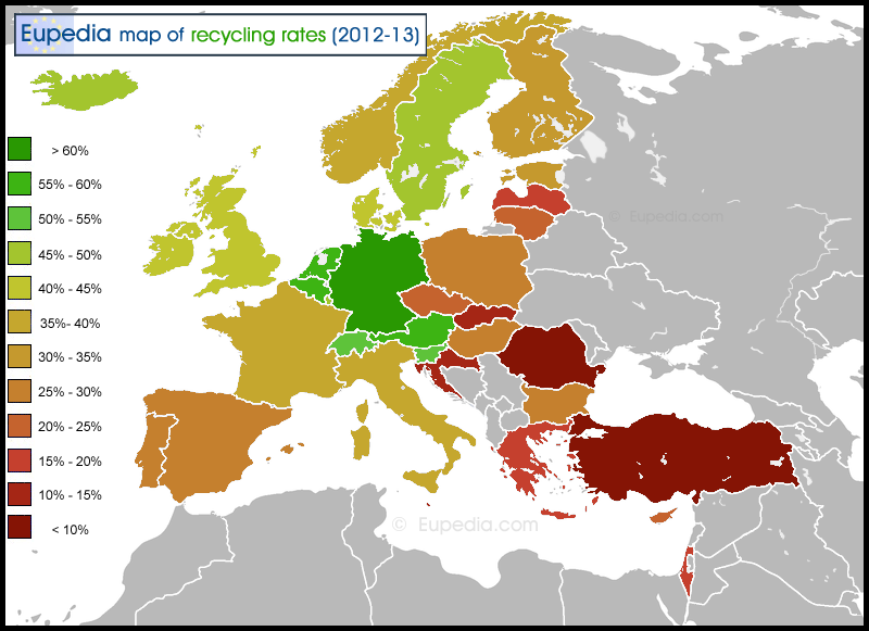 Karte der Recyclingraten in Europa