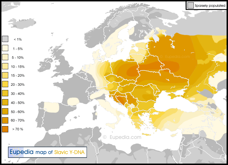 Distribution of Slavic paternal lineages in Europe