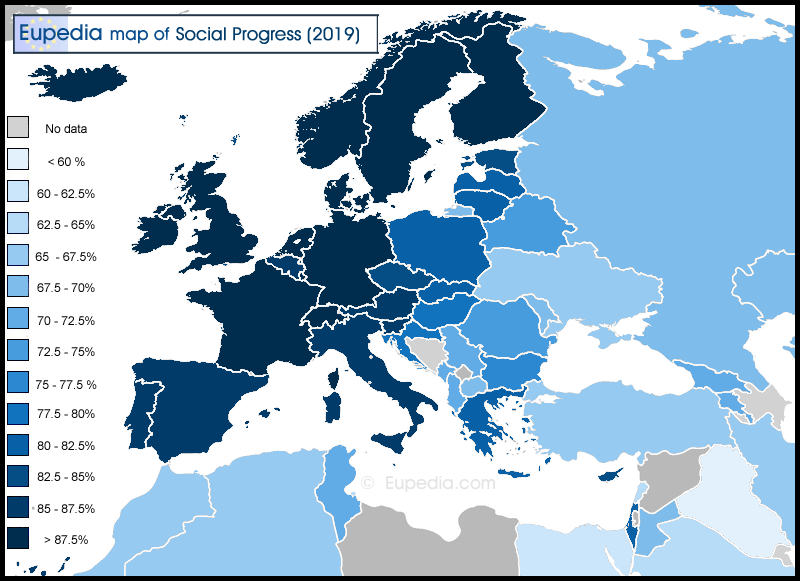 Map of Social Progress by country in Europe