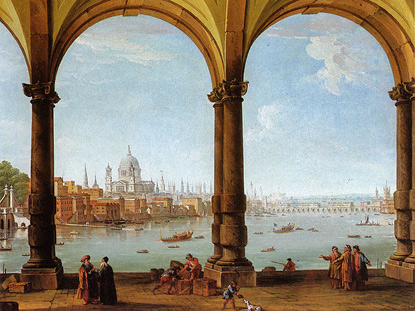  Prospect of London from a collonade with a distant view of St. Paul's and Old London Bridge, by Antonio Joli