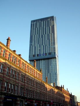 Beetham Tower & industrial era buildings in Deansgate, Manchester