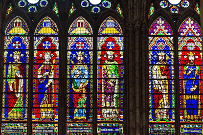 Stained glass window in the Basilica of Saint-Denis, Paris (photo by Ninaras - CC BY 4.0)