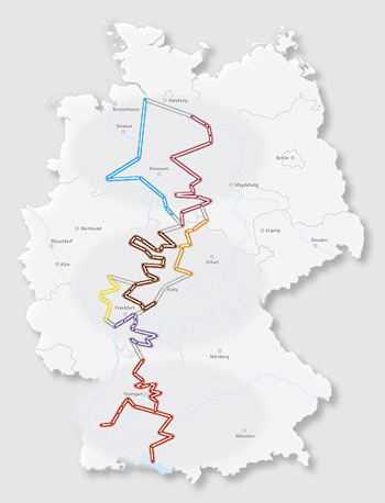 Complete overview of the seven regional routes of the German Half-Timbered House Road (map by Wolfgang A. Köhler - CC BY-SA 3.0 Unported license)