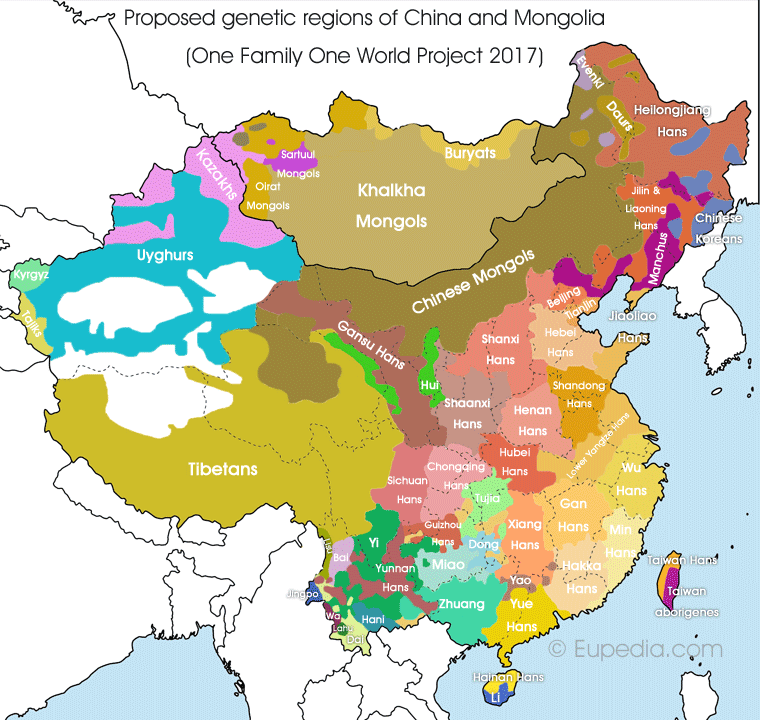 Proposed genetic divisions of China & Mongolia - One Family One World DNA Project