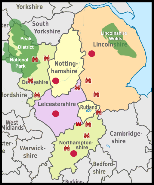 Tourist map of the East Midlands