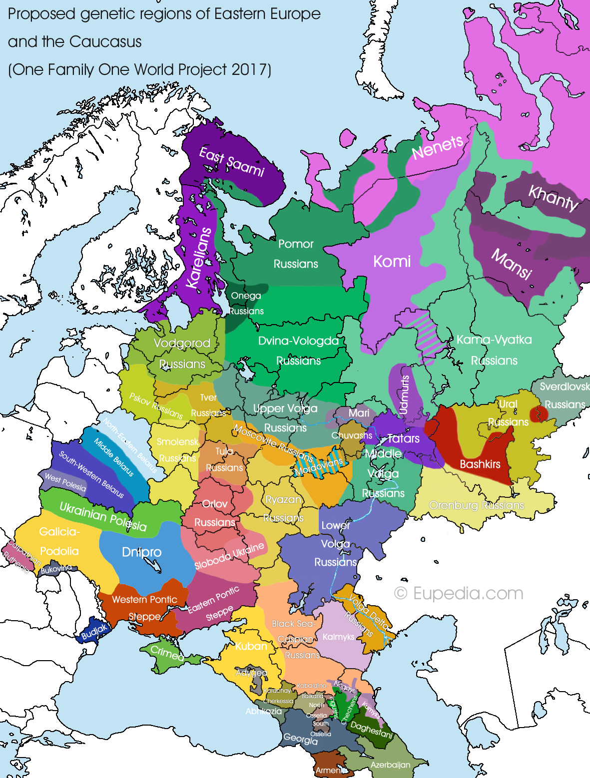 Proposed genetic divisions of Eastern Europe and the Caucasus - One Family One World DNA Project