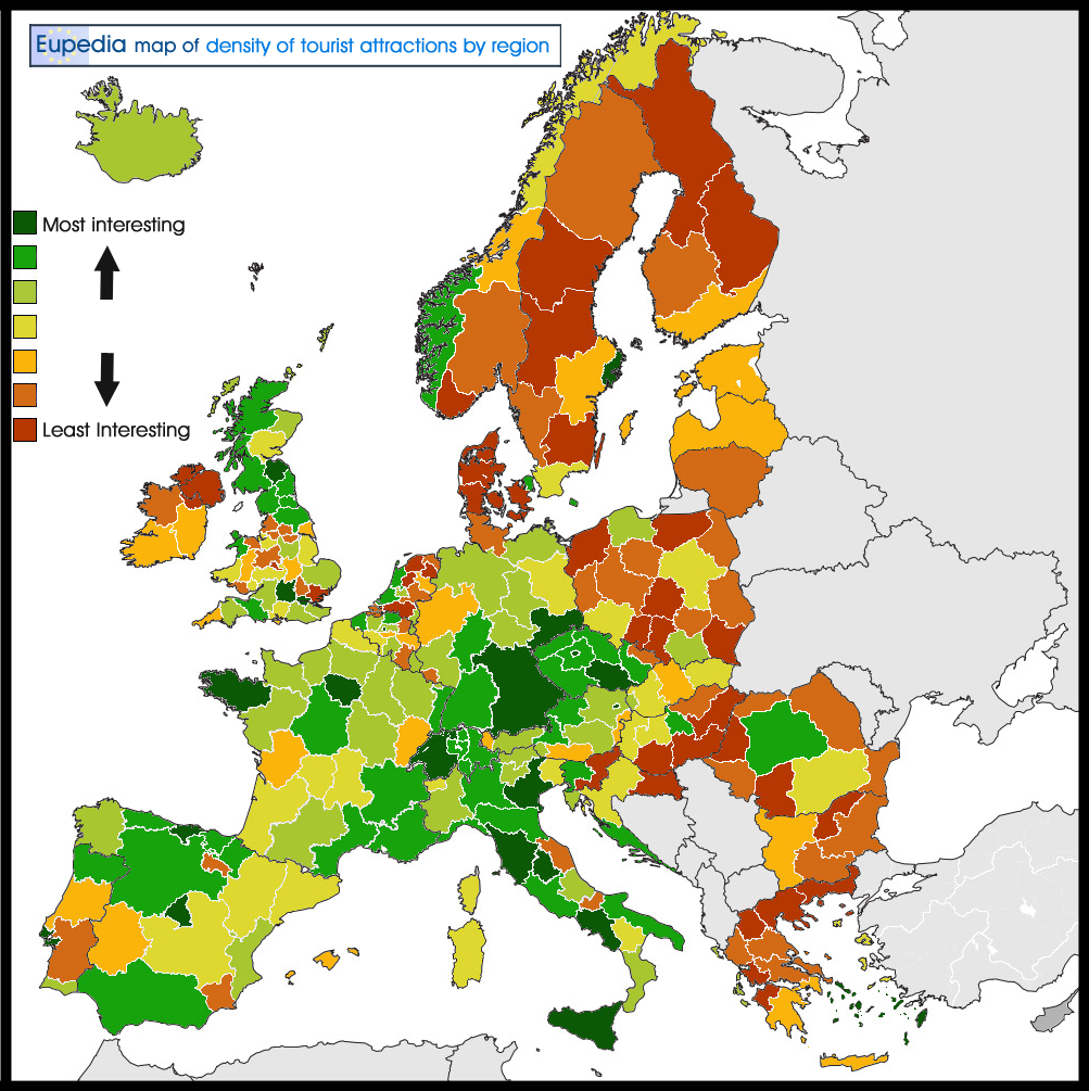 Rating of European regions by density of tourist attractions
