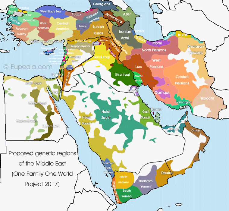 Proposed genetic divisions of Middle East - One Family One World DNA Project