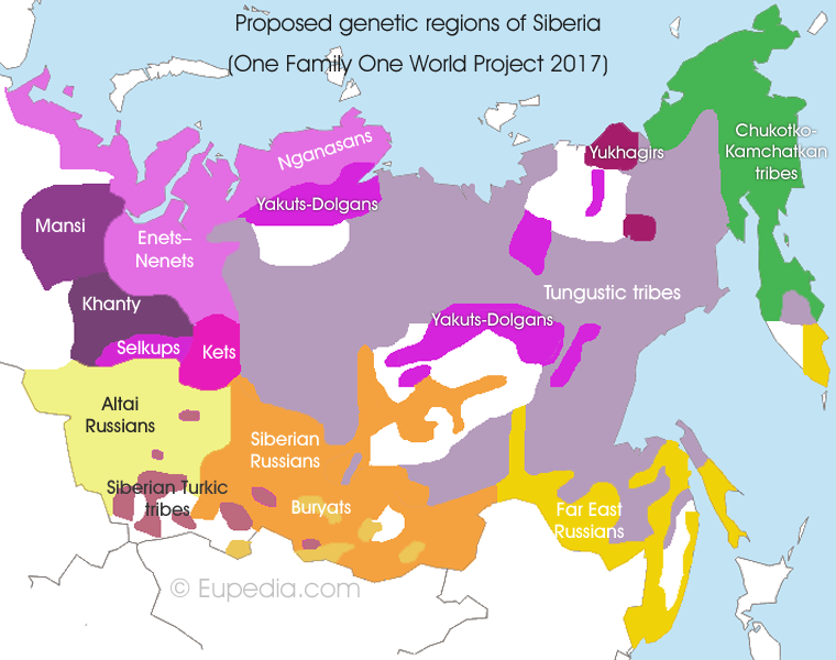Proposed genetic divisions of Siberia - One Family One World DNA Project