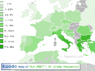 Maps of HLA-DR types around Europe
