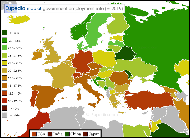 Map showing the percentage of self-employed workers by country in Europe