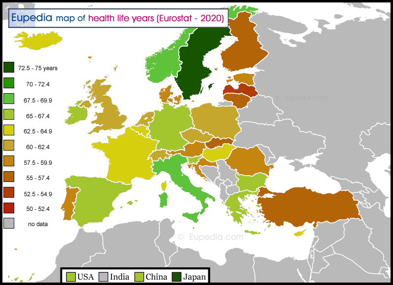 Map of healthy life years in Europe