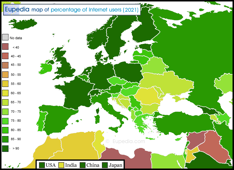 Map of Internet Penetration by country in Europe