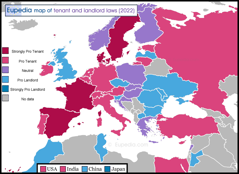 Map of tenant and landlord laws in and around Europe