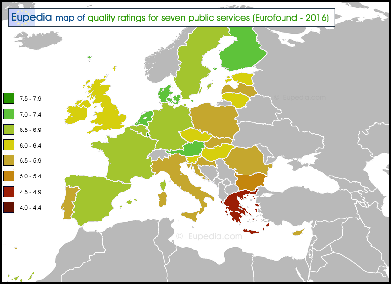 Map of quality of public services in the European Union
