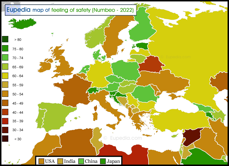 Map of safety feeling in and around Europe
