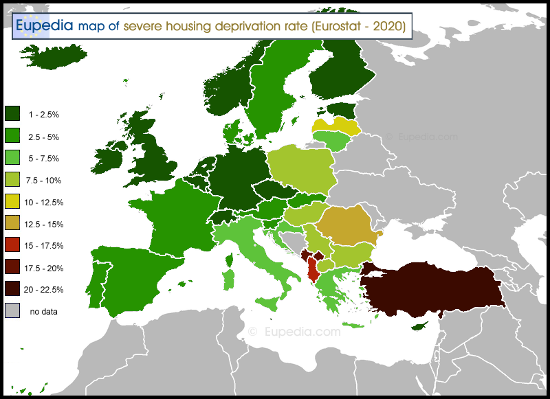 Map of severe housing deprivation rate in Europe