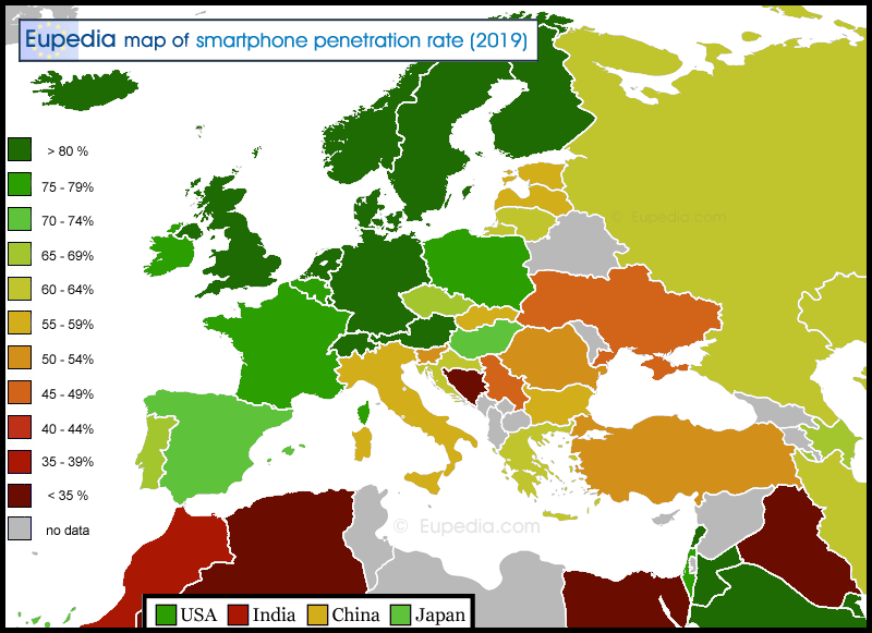 Map of Smartphone Penetration by country in Europe
